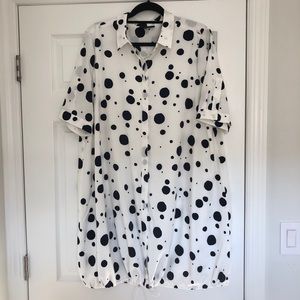 Alfani Navy and White Polkadot Bubble hem dress